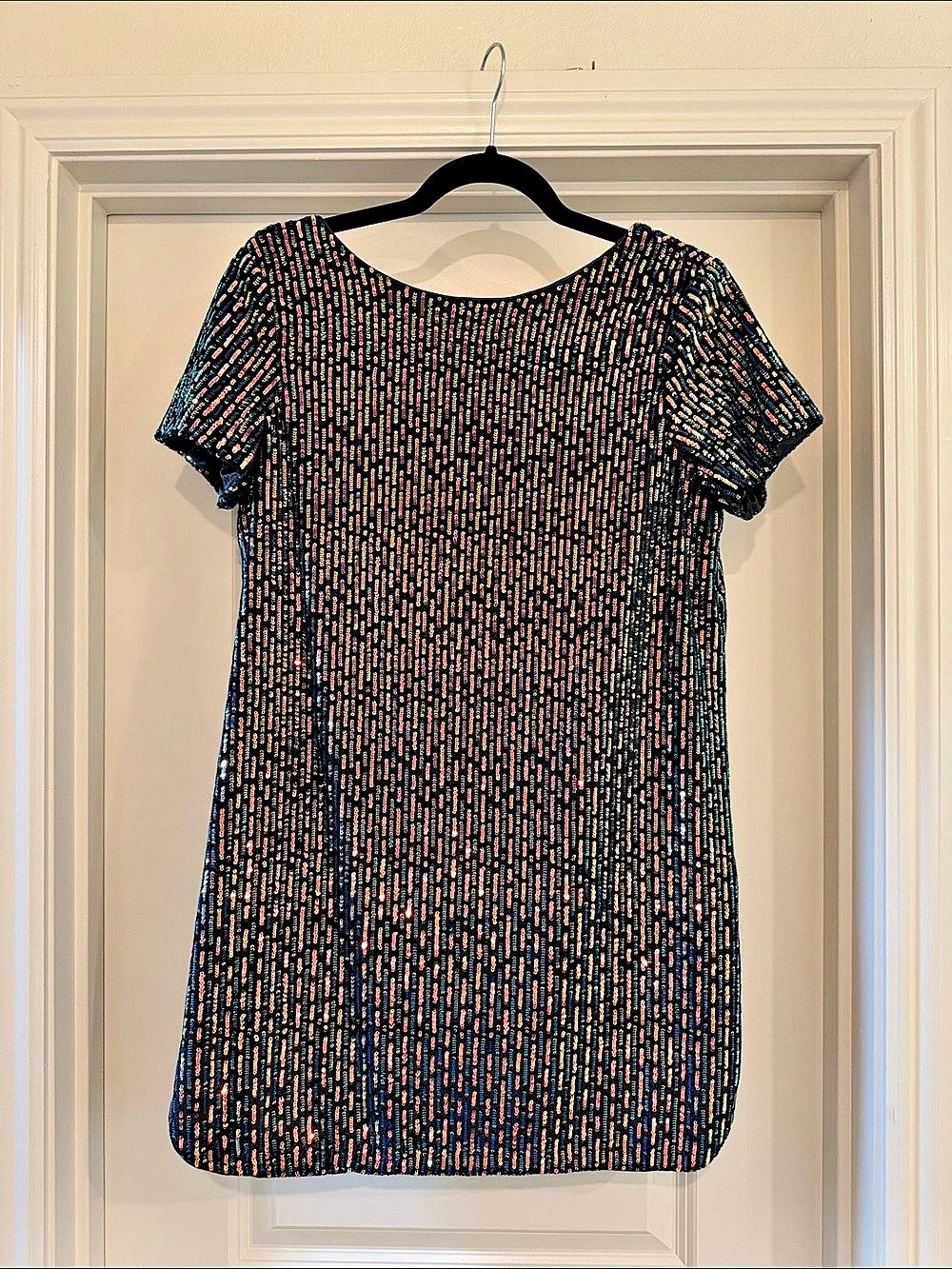 VICI First Glance Striped Sequin Mini Dress Black & Multicolor Large